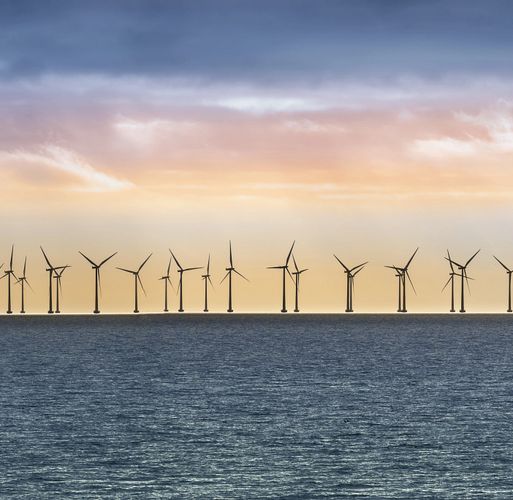 Panorama of offshore wind turbines